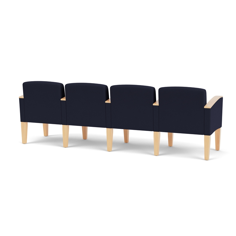 Belmont Lounge Reception 4 Seat Tandem Seating / Natural Wood Legs / Navy Blue