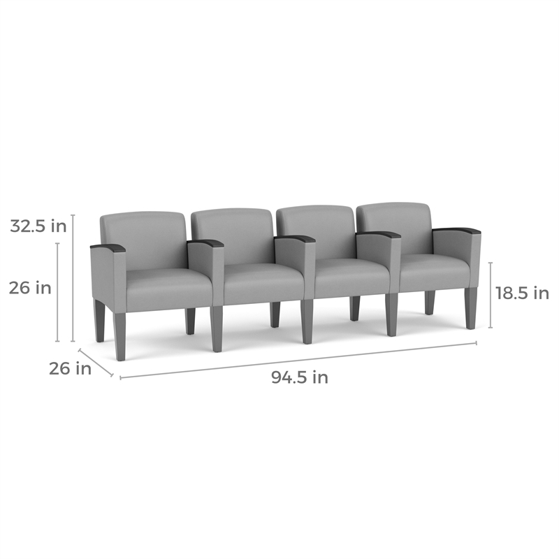 Belmont Lounge Reception 4 Seat Tandem Seating / Natural Wood Legs / Navy Blue