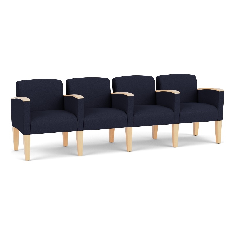 Belmont Lounge Reception 4 Seat Tandem Seating / Natural Wood Legs / Navy Blue
