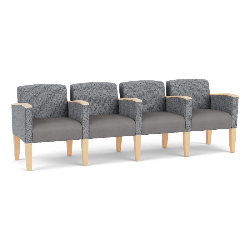 Belmont Lounge Reception 4 Seat Tandem Seating / Natural Wood Legs / Gray / Gray