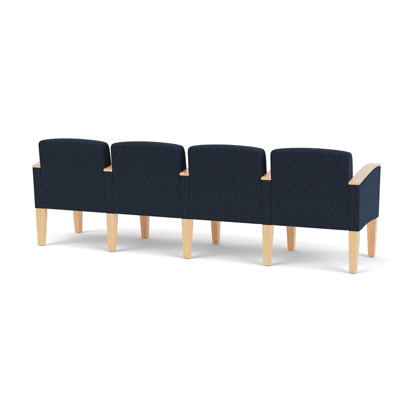 Belmont Reception 4 Seat Tandem Seating / Natural Wood Legs / Blue / Dark Blue