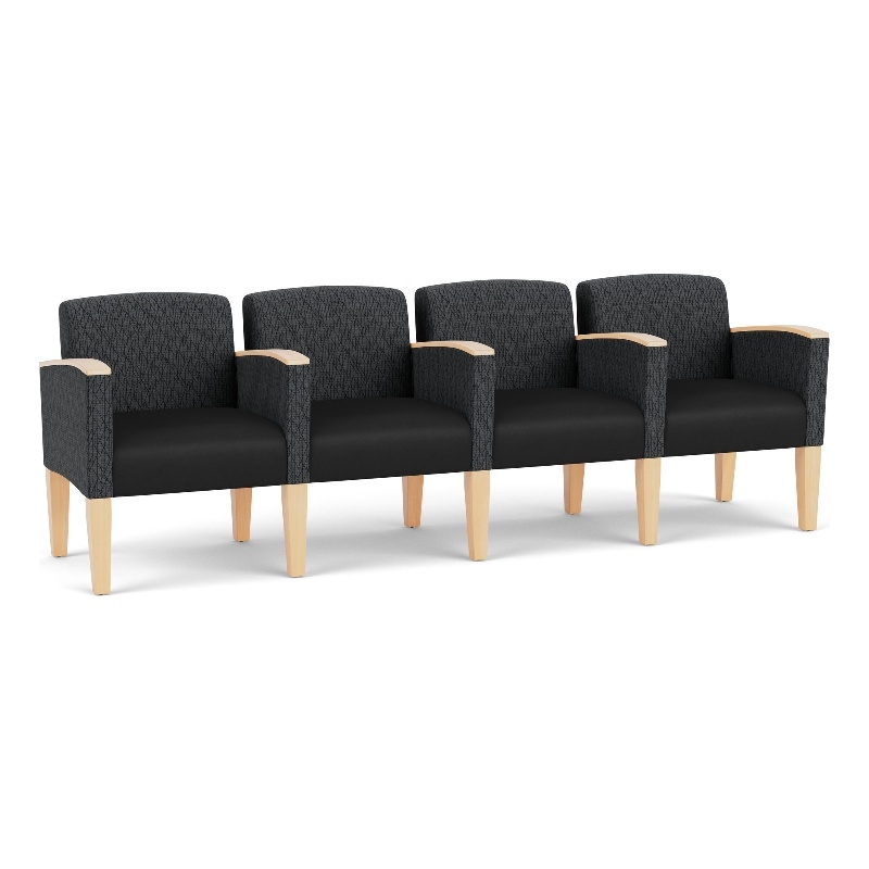 Belmont Reception 4 Seat Tandem Seating / Natural Wood Legs / Black / Dark Gray