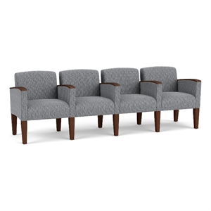 Belmont Lounge Reception Waiting 4 Seat Tandem Seating / Walnut Wood Legs / Gray