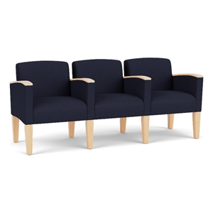 Belmont Lounge Reception 3 Seat Tandem Seating / Natural Wood Legs / Navy Blue