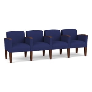 Belmont Lounge Reception Waiting 4 Seat Tandem Seating / Walnut Wood Legs / Blue