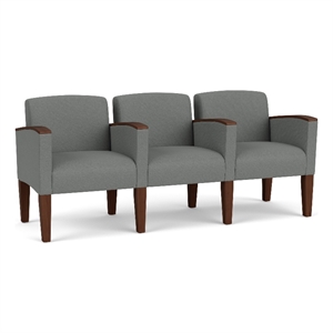 Belmont Lounge Reception 3 Seat Tandem Seating / Walnut Wood Legs / Light Gray