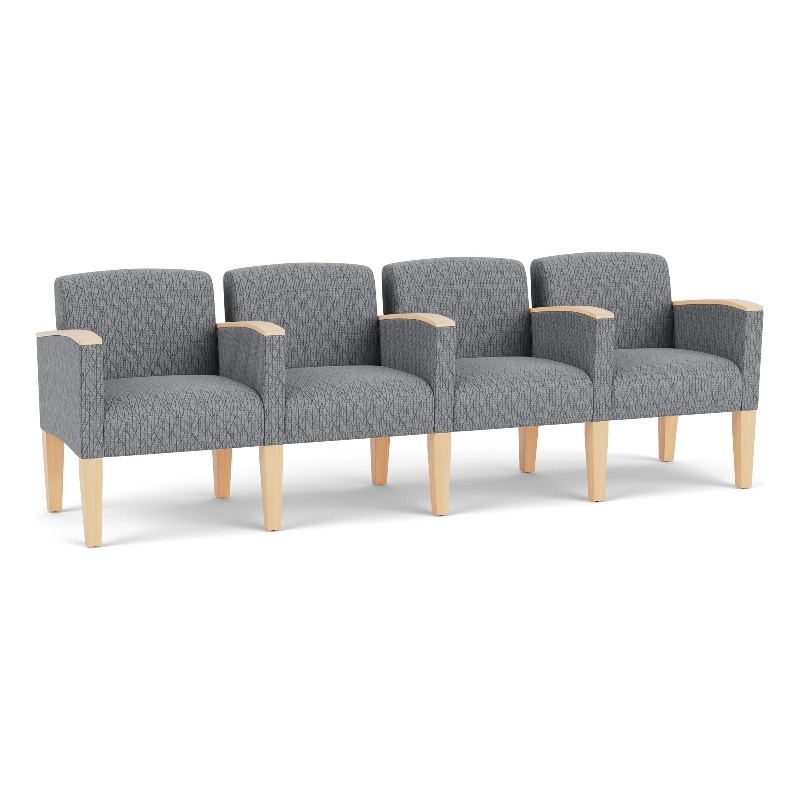 Belmont Lounge Reception 4 Seat Tandem Seating / Natural Wood Legs / Gray