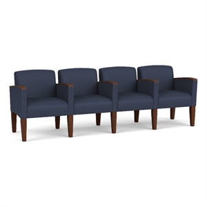 Belmont Lounge Reception Waiting 4 Seat Tandem Seating / Walnut Wood Legs / Blue