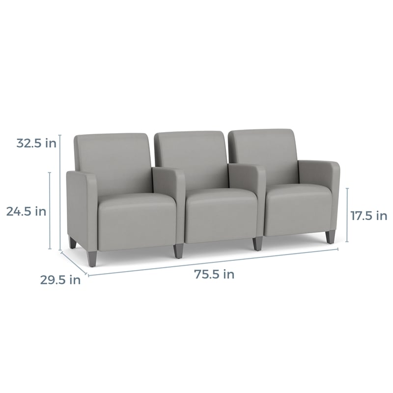 Lesro Ravenna Lounge Reception 3 Seat Tandem Seating in Gray