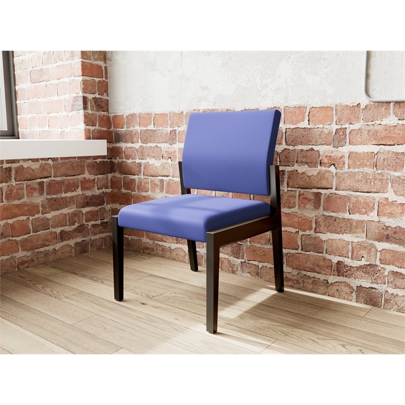 Lesro Brooklyn Waiting Reception Armless Guest Chair Wood Frame in Blue