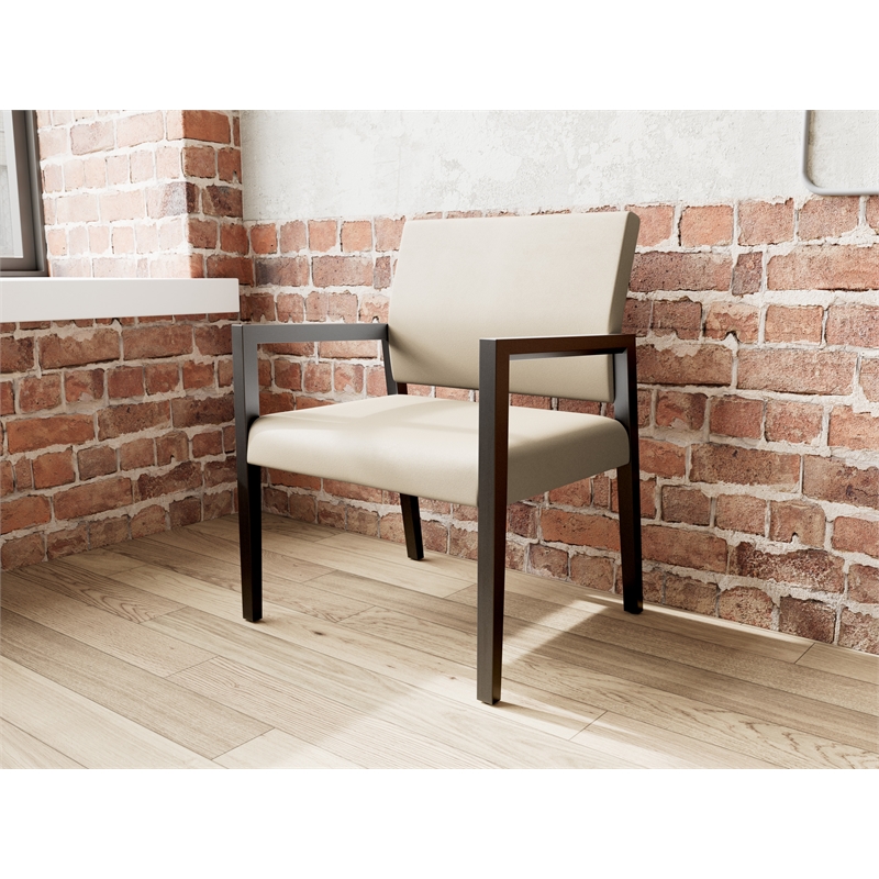 Lesro Brooklyn Waiting Reception Wide Guest Chair Wood Frame in Brown