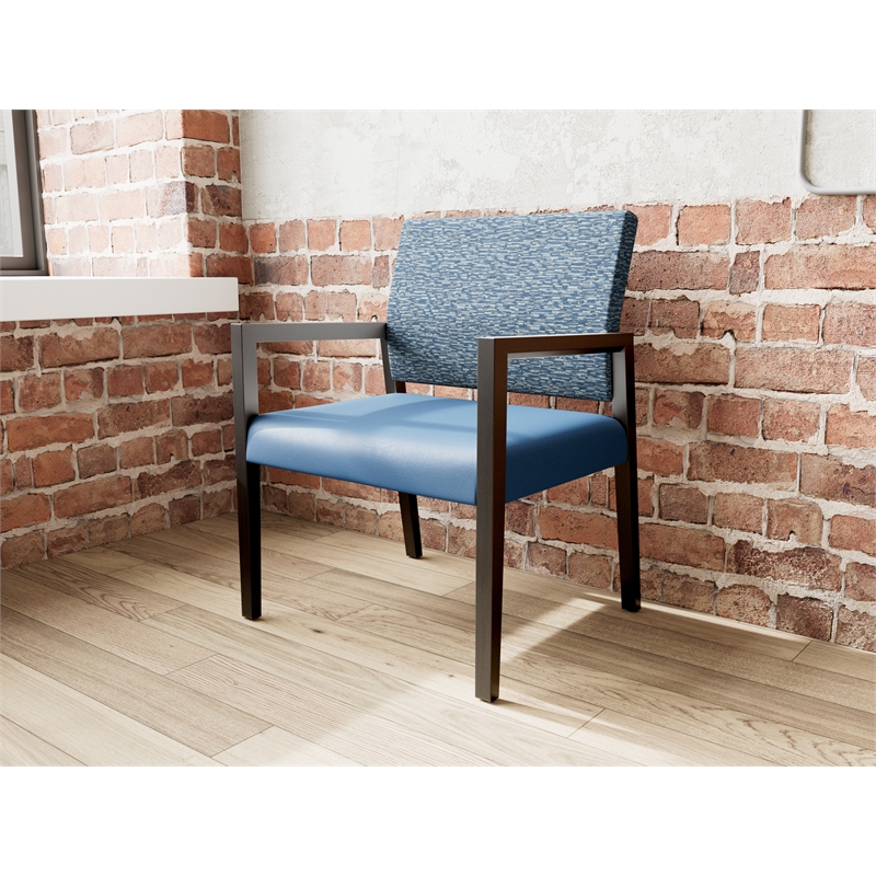 Lesro Brooklyn Waiting Reception Wide Guest Chair Wood Frame in Blue