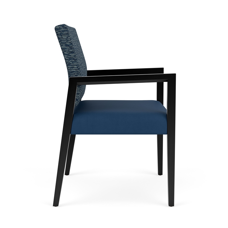 Lesro Brooklyn Waiting Reception Wide Guest Chair Wood Frame in Blue