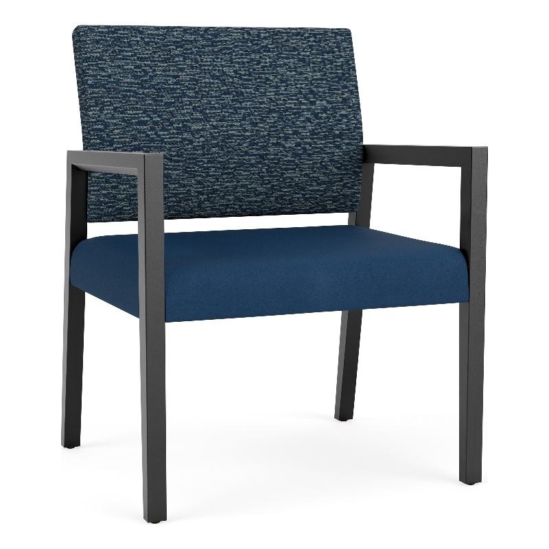 Lesro Brooklyn Waiting Reception Wide Guest Chair Wood Frame in Blue