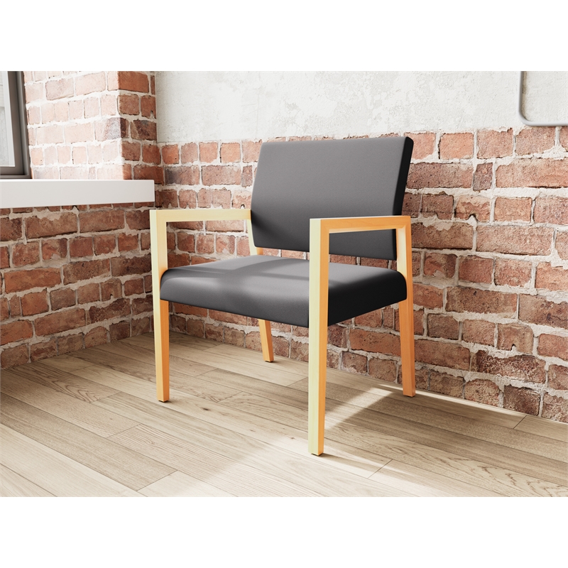 Lesro Brooklyn Waiting Reception Wide Guest Chair Wood Frame in Black
