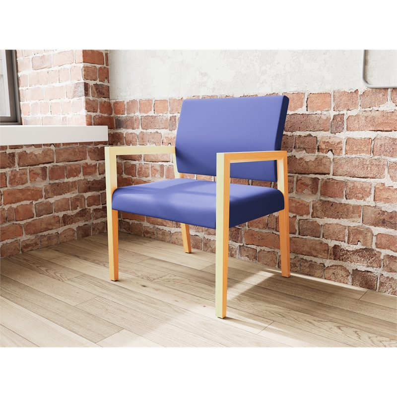 Lesro Brooklyn Waiting Reception Wide Guest Chair Wood Frame in Blue