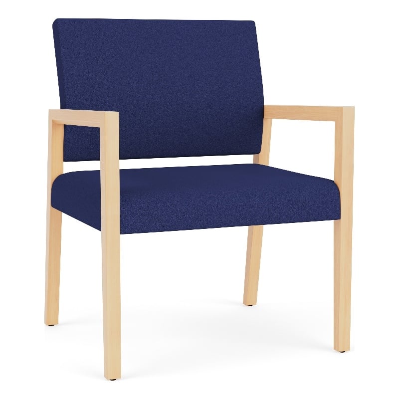 Lesro Brooklyn Waiting Reception Wide Guest Chair Wood Frame in Blue