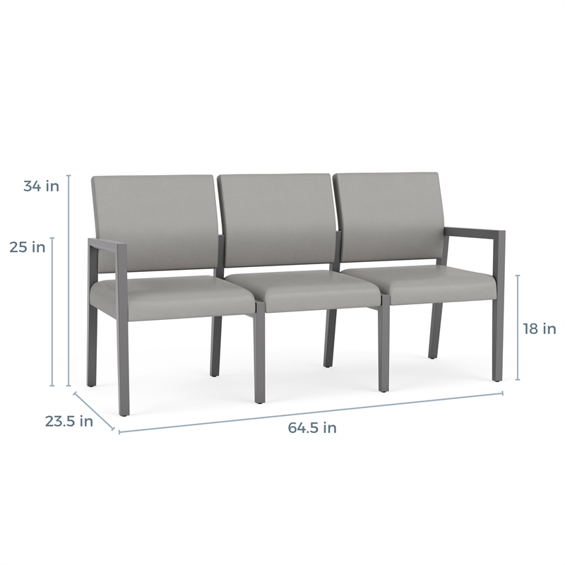 Lesro Brooklyn Waiting Reception 3 Seat Tandem Seating No Center Arms in Black