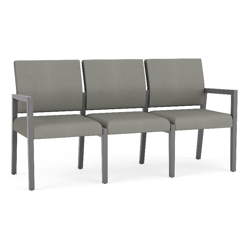 Lesro Brooklyn Waiting Reception 3 Seat Tandem Seating No Center Arms in Gray