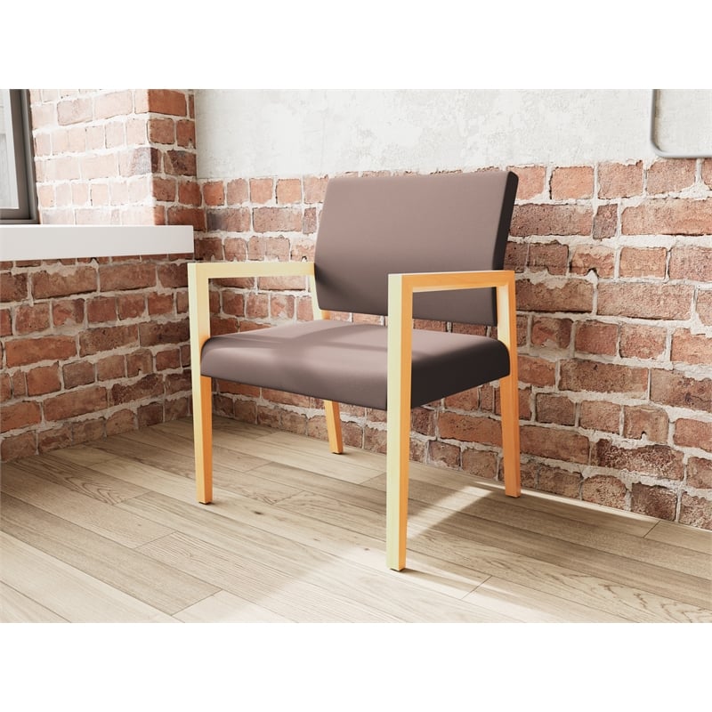 Lesro Brooklyn Waiting Reception Wide Guest Chair Wood Frame in Brown