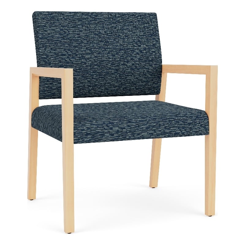 Lesro Brooklyn Waiting Reception Wide Guest Chair Wood Frame in Blue