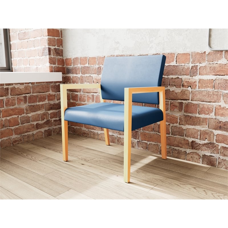Lesro Brooklyn Waiting Reception Wide Guest Chair Wood Frame in Blue