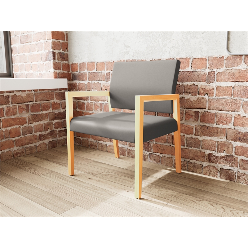 Lesro Brooklyn Waiting Reception Wide Guest Chair Wood Frame in Gray