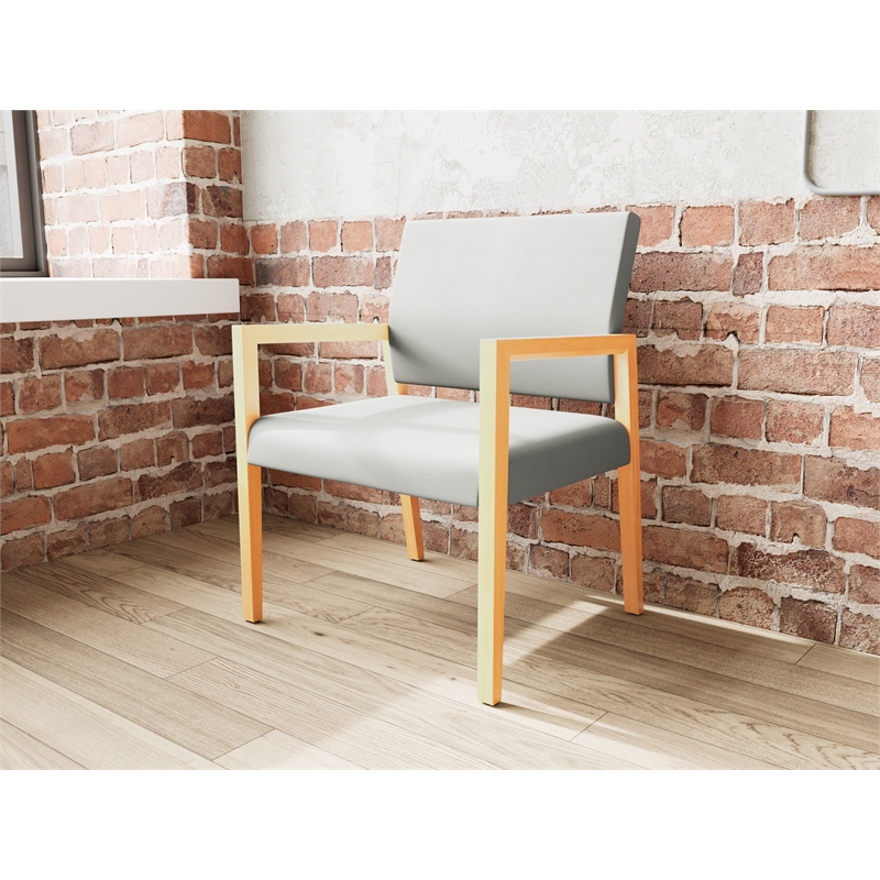 Lesro Brooklyn Waiting Reception Wide Guest Chair Wood Frame in Gray