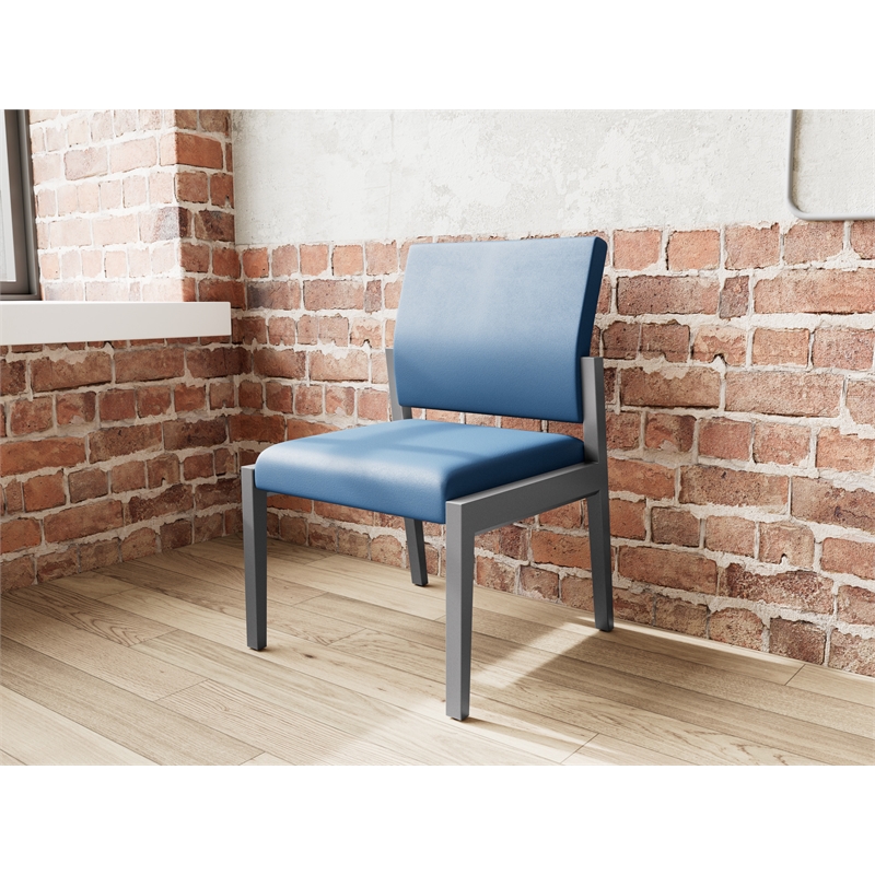 Lesro Brooklyn Waiting Reception Armless Guest Chair Wood Frame in Blue