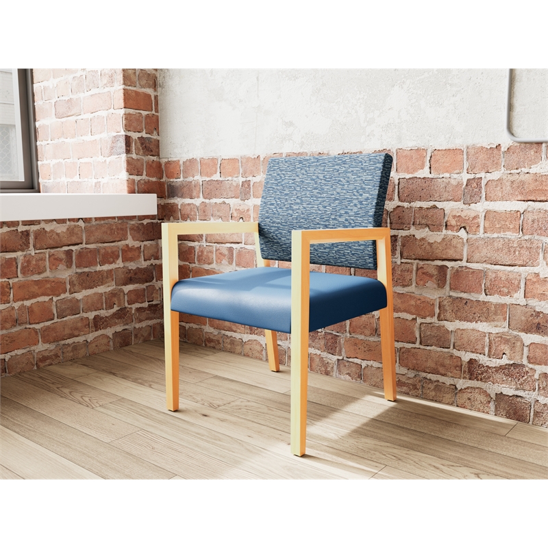 Lesro Brooklyn Waiting Reception Guest Chair Wood Frame in Blue