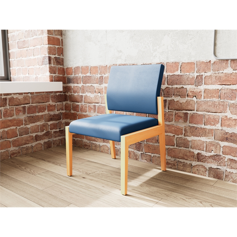 Lesro Brooklyn Waiting Reception Armless Guest Chair Wood Frame in Blue