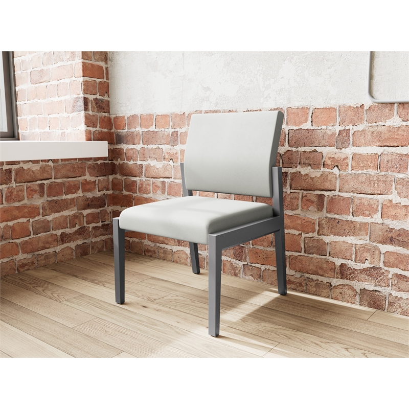 Lesro Brooklyn Waiting Reception Armless Guest Chair Wood Frame in Gray