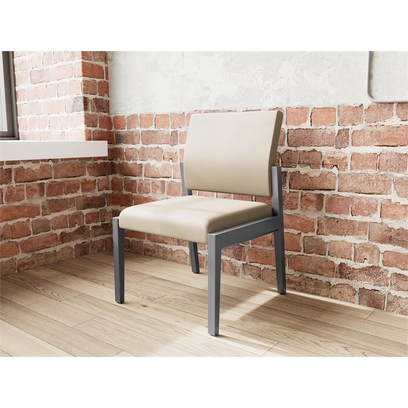 Lesro Brooklyn Waiting Reception Armless Guest Chair Wood Frame in Brown
