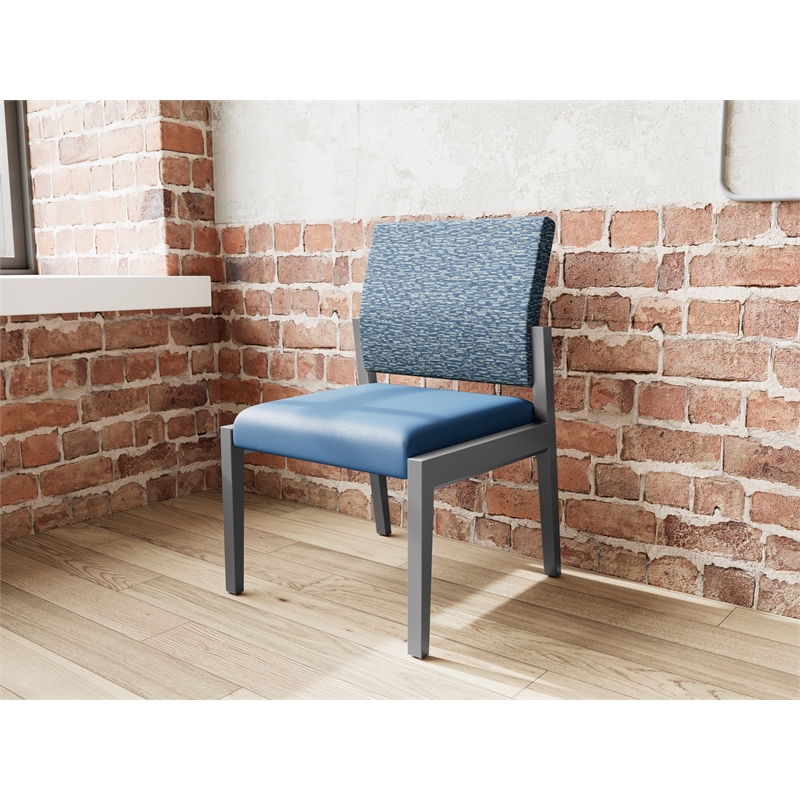 Lesro Brooklyn Waiting Reception Armless Guest Chair Wood Frame in Blue