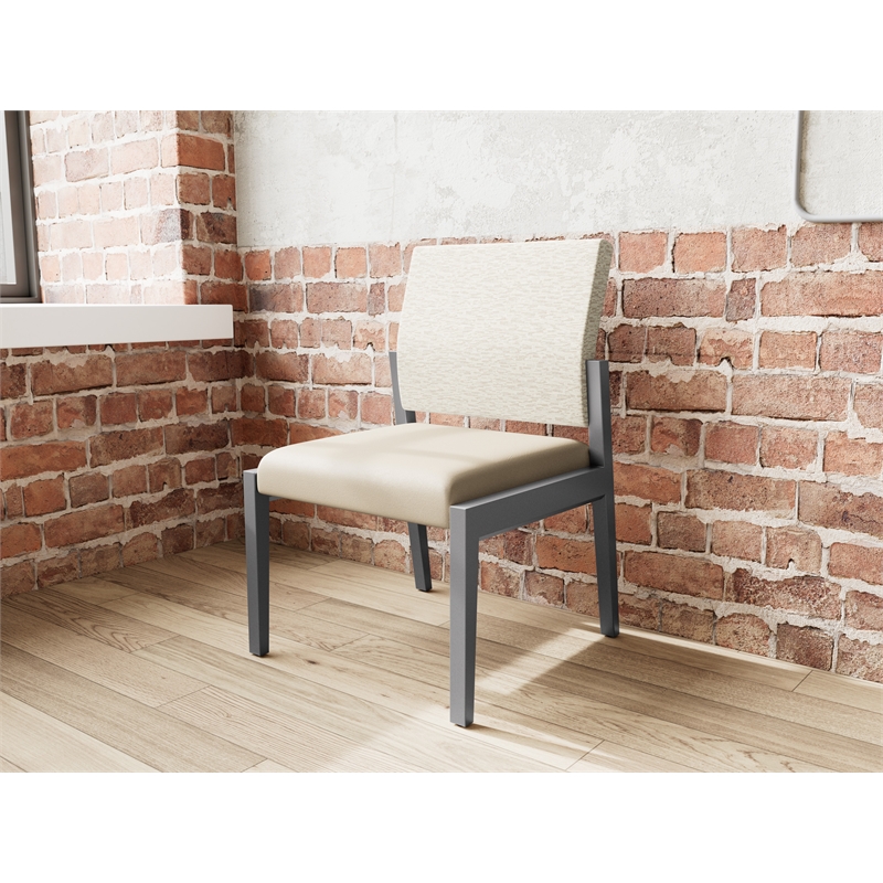 Lesro Brooklyn Waiting Reception Armless Guest Chair Wood Frame in Brown