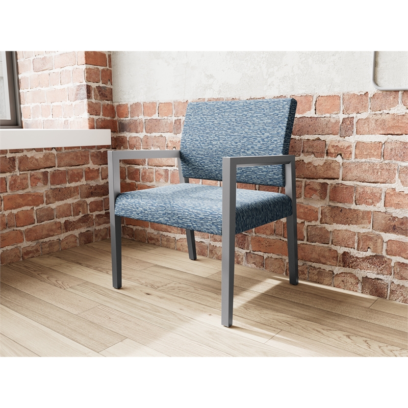 Lesro Brooklyn Waiting Reception Wide Guest Chair Wood Frame in Blue