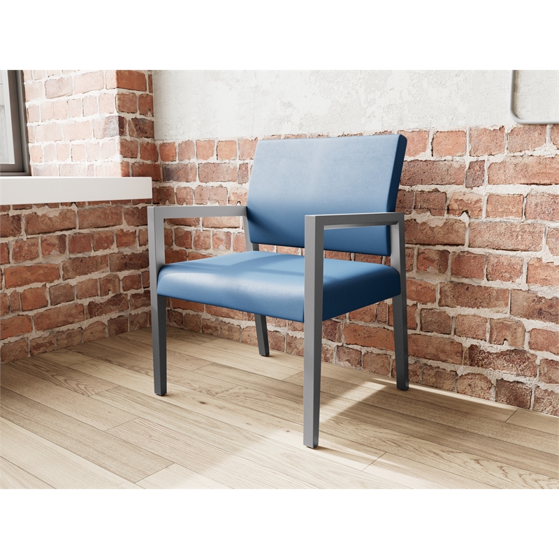 Lesro Brooklyn Waiting Reception Wide Guest Chair Wood Frame in Blue