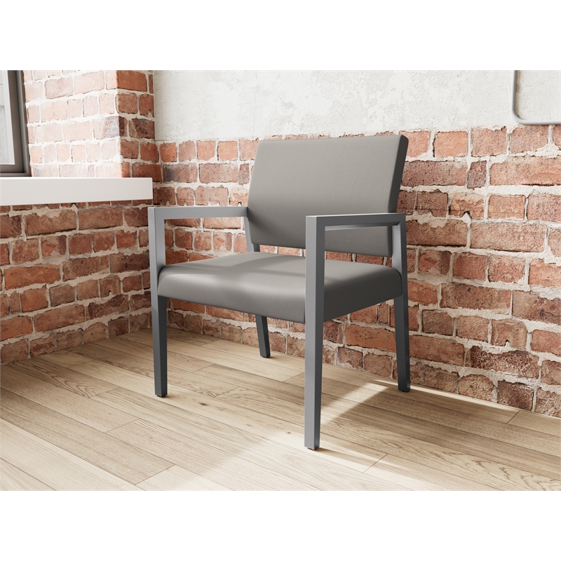 Lesro Brooklyn Waiting Reception Wide Guest Chair Wood Frame in Gray