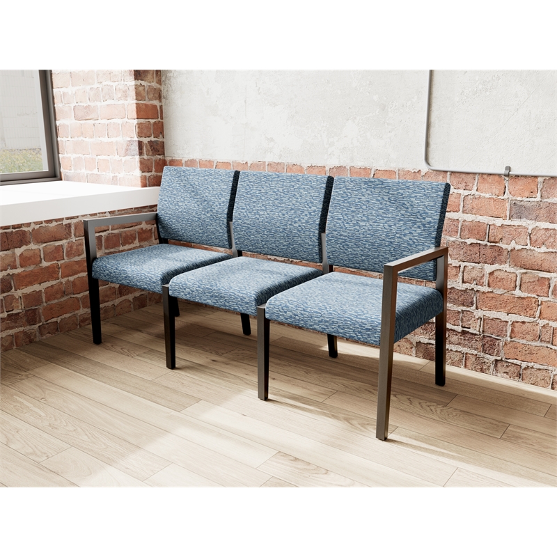 Lesro Brooklyn Waiting Reception 3 Seat Tandem Seating No Center Arms in Blue