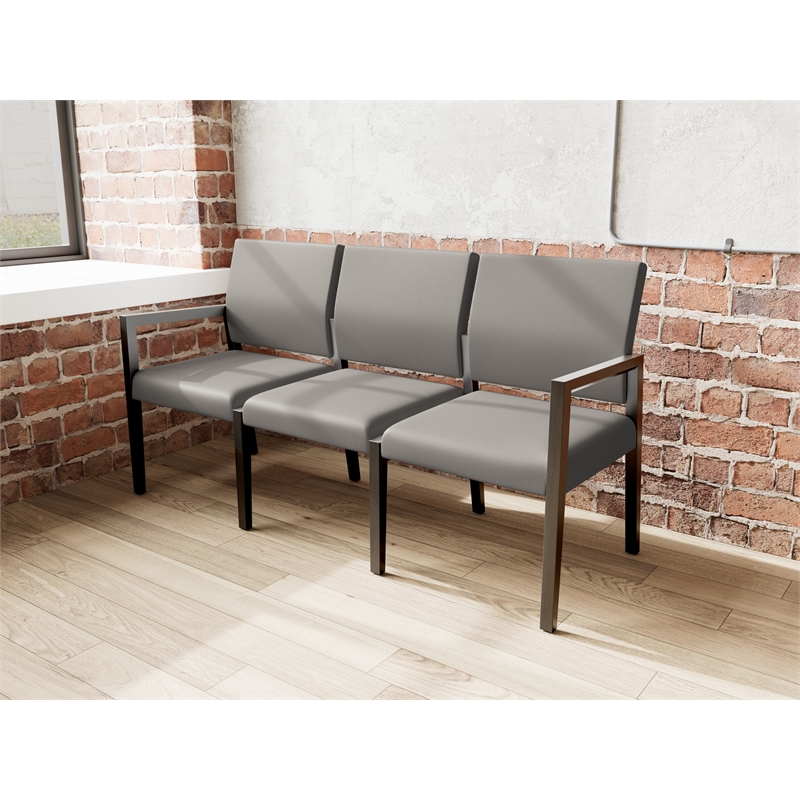 Lesro Brooklyn Waiting Reception 3 Seat Tandem Seating No Center Arms in Gray