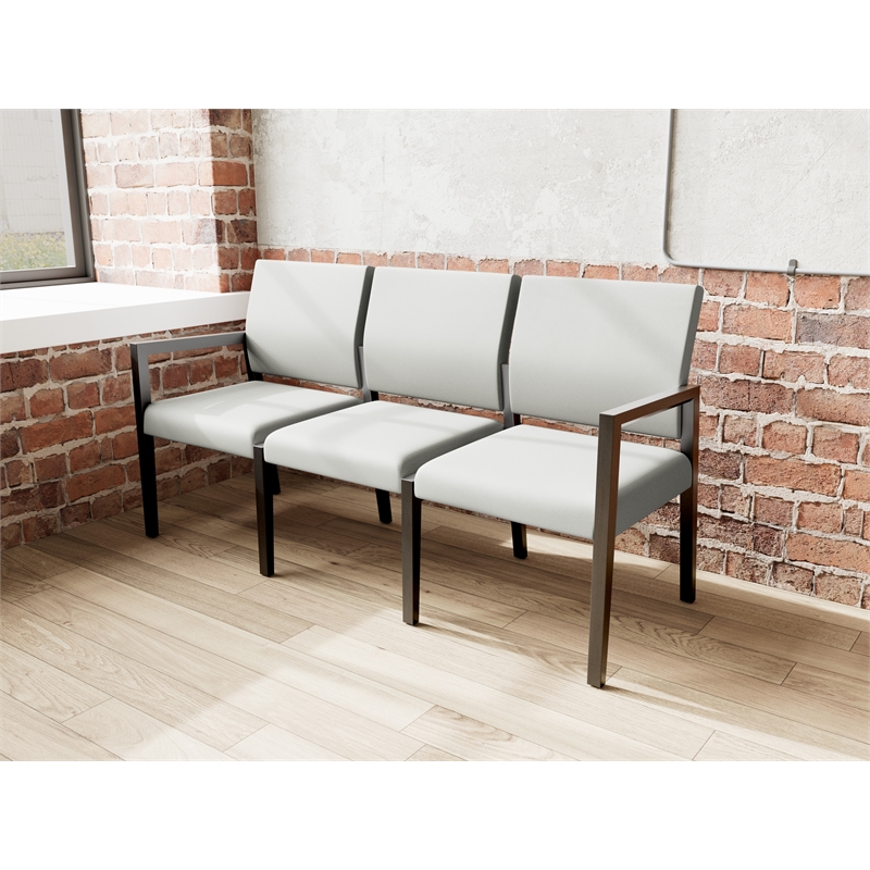 Lesro Brooklyn Waiting Reception 3 Seat Tandem Seating No Center Arms in Gray