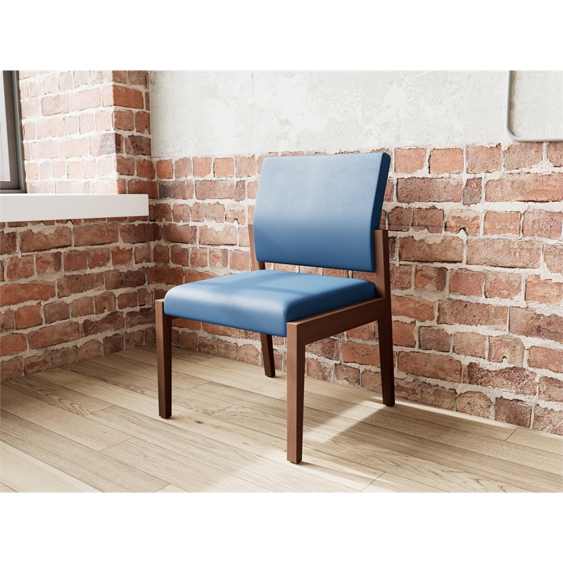 Lesro Brooklyn Waiting Reception Armless Guest Chair Wood Frame in Blue