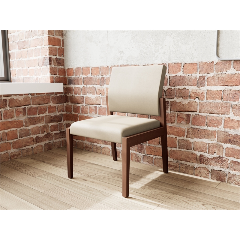 Lesro Brooklyn Waiting Reception Armless Guest Chair Wood Frame in Brown