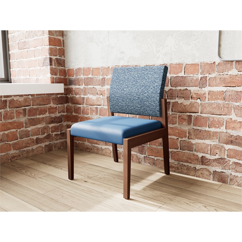 Lesro Brooklyn Waiting Reception Armless Guest Chair Wood Frame in Blue