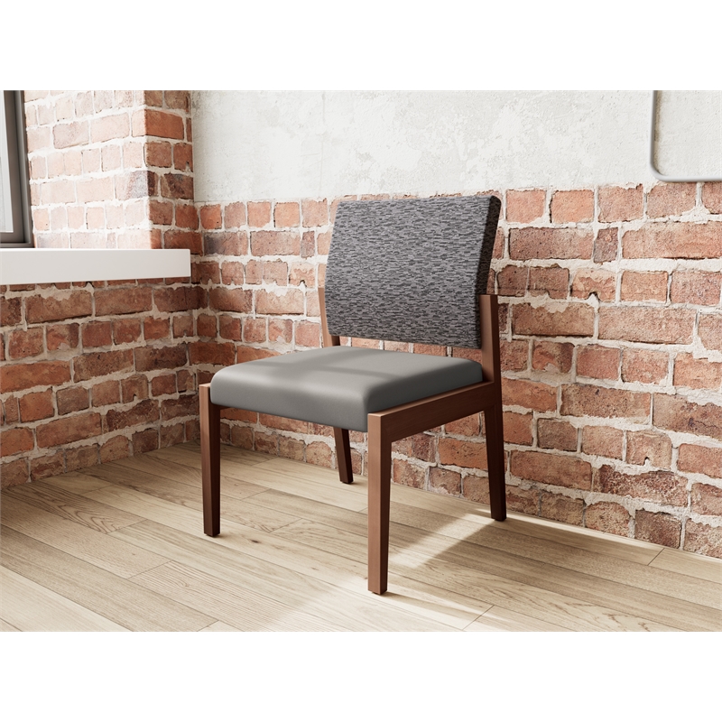 Lesro Brooklyn Waiting Reception Armless Guest Chair Wood Frame in Gray