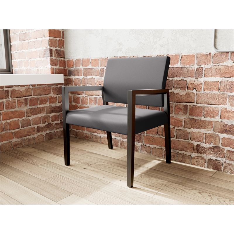 Lesro Brooklyn Waiting Reception Wide Guest Chair Wood Frame in Black