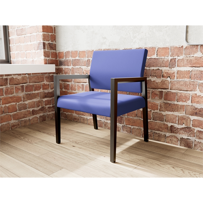 Lesro Brooklyn Waiting Reception Wide Guest Chair Wood Frame in Blue