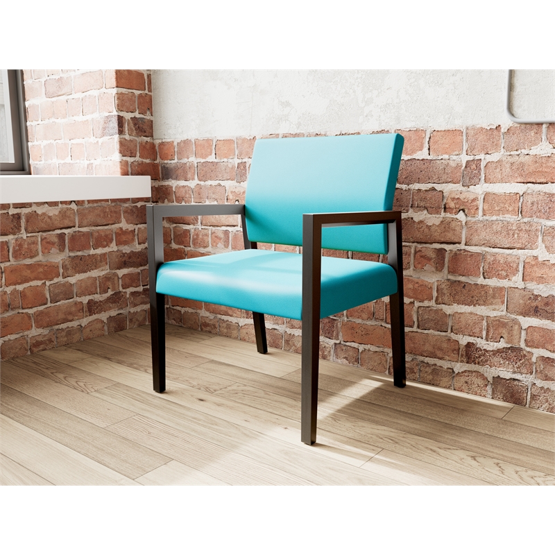 Lesro Brooklyn Waiting Reception Wide Guest Chair Wood Frame in Teal