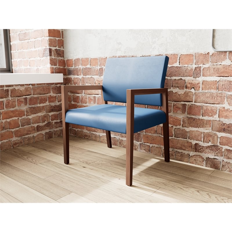 Lesro Brooklyn Waiting Reception Wide Guest Chair Wood Frame in Blue