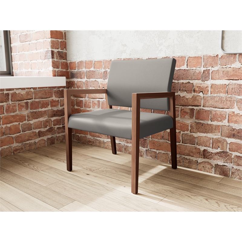Lesro Brooklyn Waiting Reception Wide Guest Chair Wood Frame in Gray